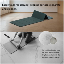 Foldable Yoga Mat, Extra Thick 0.32 inch, SGS Certified,Non Slip, 71 x 24 inches, Foldable for Travel, Pilates, Camping, Environmental Sports Mat, Odorless TPE Material(Forest green+Gray)