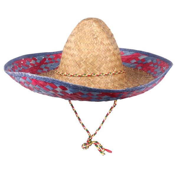 DUNCHATY Authentic Sombrero Hat Mexican Straw Sombrero with Serape Trim Adult Costume Sombrero for Cinco de Mayo Fiesta