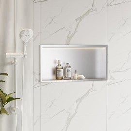 Neohomee 24x12 Wall Niche with 3000K LED Light, Brushed Shower Niche Cabinet, Stainless Steel Bathroom Shelf, NO Tile Needed Recessed Bathroom Niches Storage Organizer for Shampoo