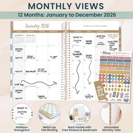 bloom daily planners 2026 Planner (January - December) Calendar Year Organizer - 5.5” x 8.25” - Weekly & Monthly Agenda Book with Stickers & Bookmark - Checkered