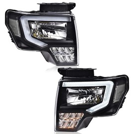 PIT66 LED DRL Headlight Assembly Driver & Passenger Side Compatible with Ford F150 2009-2014 Headlamps ，Clear lens White Reflector FO2503287 DL3Z13008EC