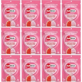 SaltStick Fastchews, pastillas electrolitas para hidratación, suplementos para recuperación de ejercicios, Sandía, Fastchews - 12 Packets