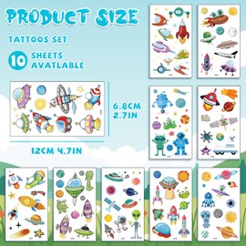 34 Sheets Space Galaxy Planet Temporary Tattoos for Kids, Cute Astronaut Tattoos Stickers for Girls Boy Body Arm Shoulder, Waterproof Fake Tattoo Stickers for Birthday Party Supplies
