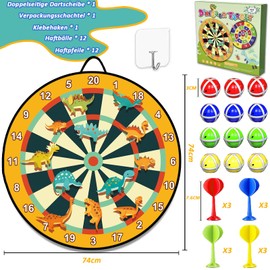 29 Inch Dartboard for Children, Double-Sided Dinosaur Toy Velcro Dartboard with 12 Sticky Balls and 12 Darts, Indoor and Outdoor Throwing Game Set for Children, Large and Small Birthday Gifts
