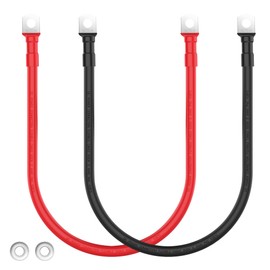 VOLTWORKS 2 AWG Gauge Red + Black Pure Copper Battery Inverter Cables Solar, RV, Car, Boat 2ft 3/8 in Lugs