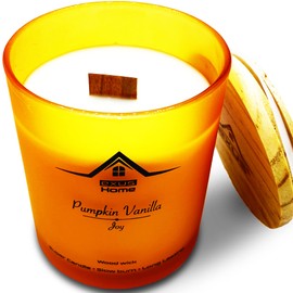 Exus Hand Crafted, Pet Odor Eliminator, Strong Scent, 100% Natural Soy Wax, 12 Fragrances, +72 Hour Burn, Aromatherapy Candle for Home, Wood Wick, Crackling Sound, Non-Toxic (Pumpkin Vanilla/Joy)