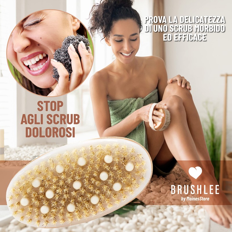 BrushLee Natürliche Borsten für Anti-Cellulite-Massage, Peeling, Tonen