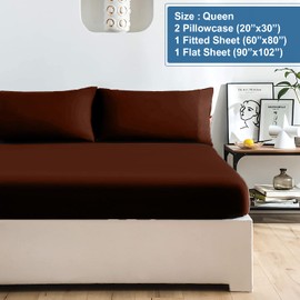 DAN RIVER Queen Jersey Sheet Set|Luxury Heather 100% Cotton Bed Sheets|T-Shirt Sheets|All Season Bedding|Soft Comfortable Deep Pocket Jersey Cotton Bed Sheets (4Pc, Queen, Brown)