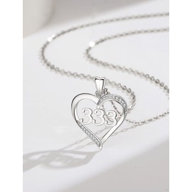 INFUSEU Angel Number Chain, 925 Silver Multicoloured Pendant Number Angel Lucky Number Charm Necklace 111 222 333 444 555 666 777 888 999 Lucky Pendant Choker Jewellery for Women, Sterling Silver