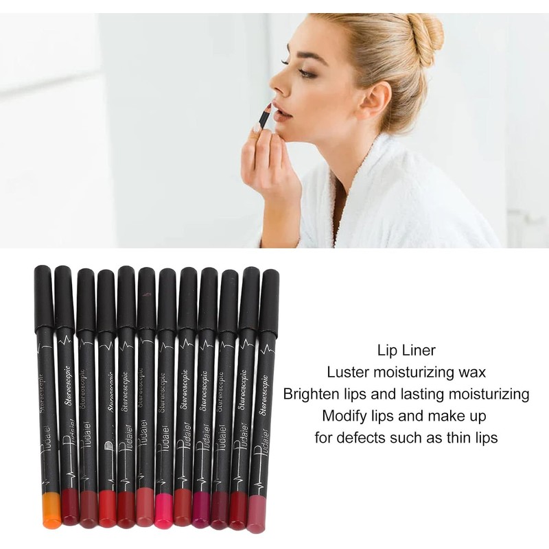 Labios Lápiz de Contorno Waterproof, 12 Piezas
