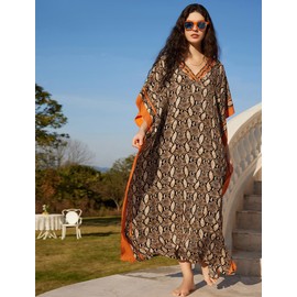 Snyemio Damen Strand Kaftan Lange Sommer Maxikleid Strandkleid Große Größen StrandKaftan Leicht Bikini Cover Up,Farbe 30,Einheitsgröße