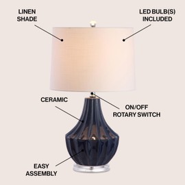 JONATHAN Y JYL8018A Tate 24.5" Ceramic LED Table Lamp Contemporary Transitional Bedside Desk Nightstand Lamp for Bedroom Living Room Office College Bookcase LED Bulb Included, Navy