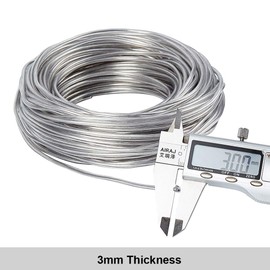 BENECREAT 9 Gauge (3 mm) Transparent PVC Plastic-Coated Aluminium Wire 100 ft (30 m) Bendable Silver Aluminium Craft Wire for Making Clothes, Hats, Headgear
