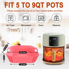 Large Silicone Air Fryer Liners Square 5-9 QT, 7.9 Inch Airfryer Liners Reusable Air Fryer Silicone Liners Pot Oven Liner Baking Tray, Air Fryer Basket Silicone Mat Bowl Air Fryer Accessories, 2 Pack