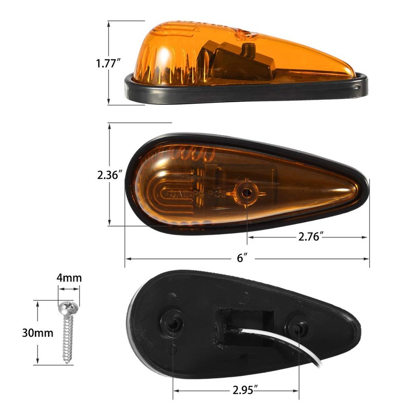 Partsam Amber Teardrop Cab Light 9LED Cab Marker Light 5pcs