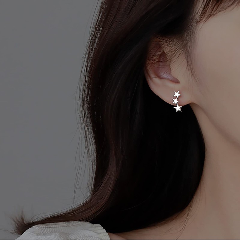 Reffeer Solid 925 Sterling Silver Star Crawler Earrings Wrap for