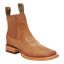 The Western Shops Men's Genuine Leather Square Toe Short Ankle Rodeo Cowboy Boot (9.5, Camel)
