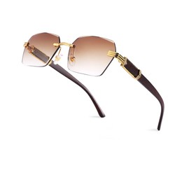 Pro Acme Rimless Rectangle Sunglasses for Men Women Square Shade Eyewear Frameless y2k Glasses (Gold/Brown Gradient)