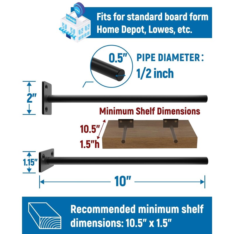LEOPO 8-Pack 10 inch Floating Shelf Brackets, Hidden Shelf Bracket
