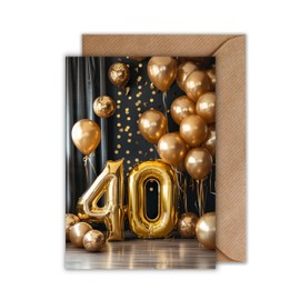 WBdesignz 40th Birthday Card with Envelope - Elegant Birthday Card for 40th Birthday Happy Birthday Gold Balloons 40 (DIN A6)