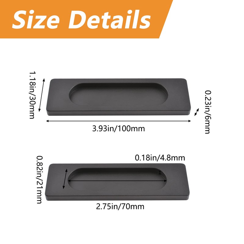 MOROBOR Self-Stick Rectangular Sliding Door Pulls, 2pcs Aluminum Alloy Flush