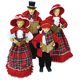 Set of 4 Red Victorian Plaid Carolers Christmas Figures 18"