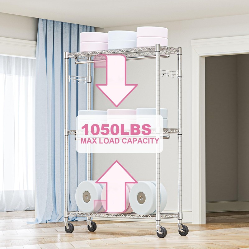 M MZG Heavy Duty Rolling Garment Rack 3 Tiers Adjustable