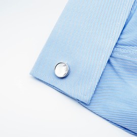 Jonwo Mother of Pearl Men Cufflinks and Tie Clip Set Regular Necktie Tie Bar Pin Cuff Links for Wedding Business Shirt Tie (Silver Cufflinks in Gift Case)