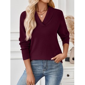 LILLUSORY V Neck Lightweight Sweaters for Women Fall Fashion 2025 Outfits Pullover Tops Trendy Tunic Long Sleeve Shirts Wine Red L