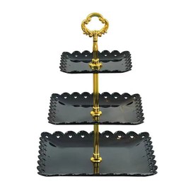 Wagoodter 3-Tier Plastic Dessert Stand Cupcake Stand Fruit Candy Display Table Stand for Wedding Home Birthday Tea Party Decoration (Black (Square))