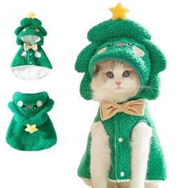 ANIAC Dog Christmas Cape Coat with D-Ring Cat Santa Costume with Xmas Tree Hat Christmas Dog Outfit Warm Puppy Clothes for Small Dog Pet Christmas Cloak for Cat (Green, Small)