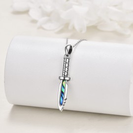 YAFEINI Knife Dagger Necklace S925 Sterling Silver Abalone Shell Knife Pendant Necklace Punk Dagger Jewelry for Women Men