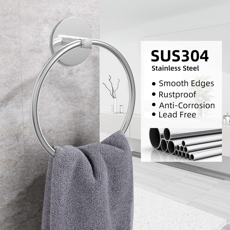 Nickel Brushed Bathroom Towel Ring - SUS304 Stainless Steel Bathroom