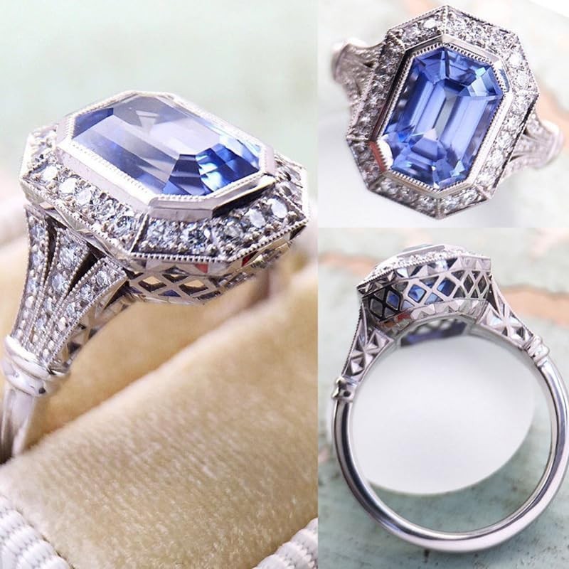 Mnyixsi 925 Sterling Silver Blue Created Sapphire and Moissanite Wedding