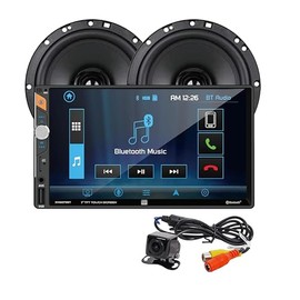 Dual XCP1101SP 7-inch LED Digital Media Touch Screen Double DIN Car Stereo | Push to Talk Assistant | Backup Camera Included | Bluetooth | USB Fast Charging | microSD | (2) 6.5" Speakers Bundle