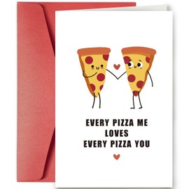 SuperShunhu Cute Pizza Pun Birthday Card for Him Her, Lovely Anniversary Valentines Day Card for Boyfriend Girlfriend, Funny Love Greeting Card, Every Pizza Me Card