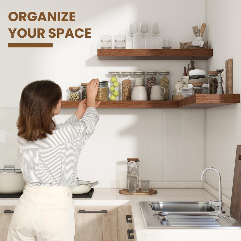 Axeman Floating Shelves for Wall, Rustic Wood Wall Mounted Shelves