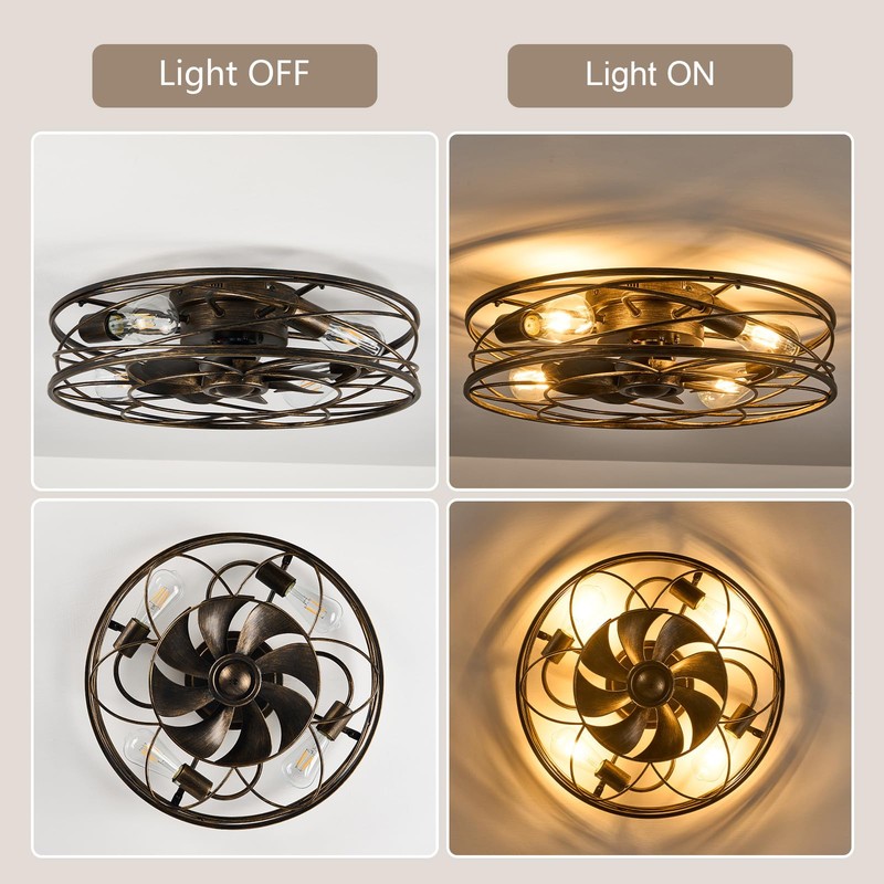 Flush Mount Caged Ceiling Fan: 20" Caged Ceiling Fan with