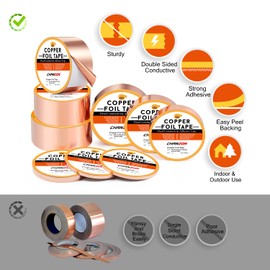 CHANZON Copper Foil Tape 25mm 1 inch x 66ft Double Sided Conductive Adhesive for Electric,Slug & Snail Deterrent,Guitars,Soldering,Grounding,Repair,Crafts,Paper Circuits