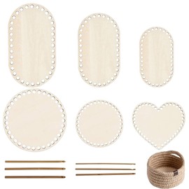 YFaith Pack of 6 Basket Base for Crochet, Wooden Base for Crochet Basket, 3 Shapes Baskets Crochet with Wooden Base Set, with Crochet Hooks, for DIY Basket Knitting and Home Decor