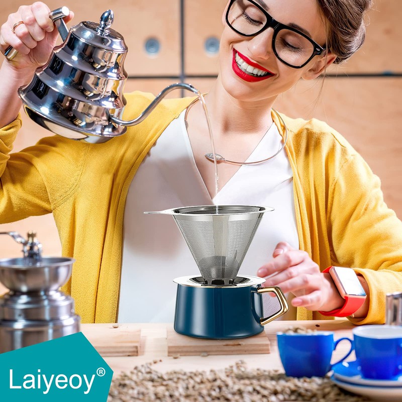 Laiyeoy Pour Over Coffee Dripper, Slow Drip Paperless Coffee Filter,