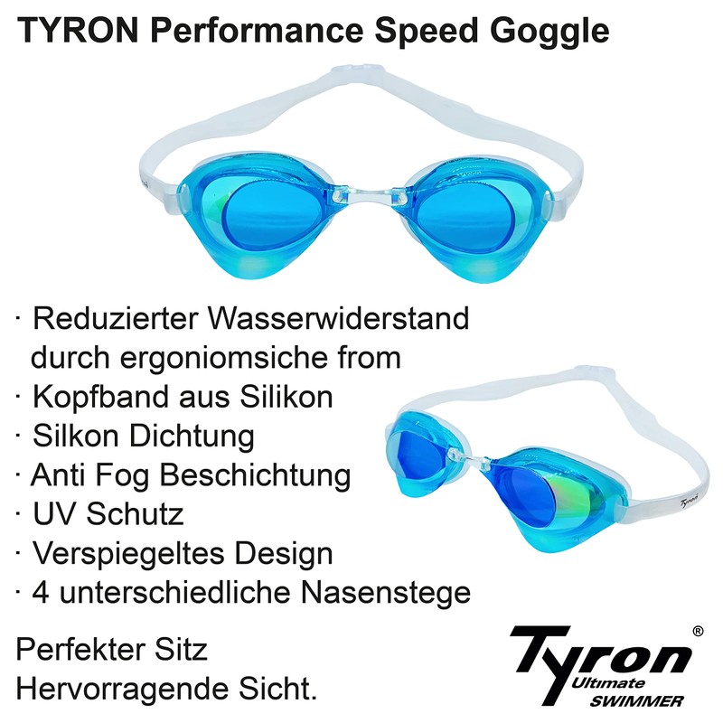 Tyron Performance Speed Goggle (Light Blue Mirrored), Swimming Goggles |