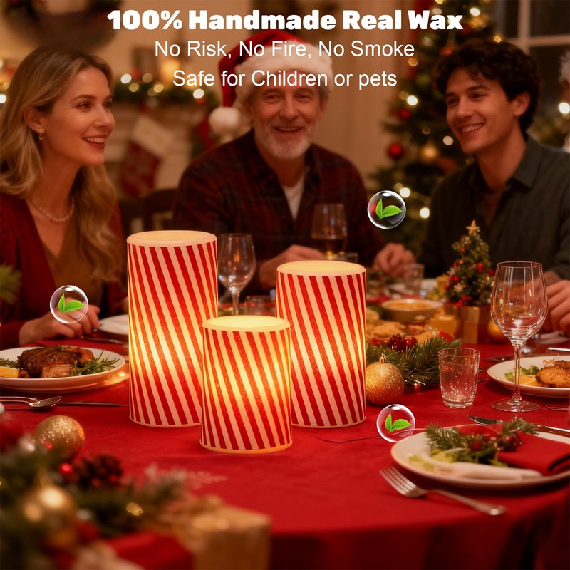 Wondise Christmas Flameless Flickering Pillar Candles with Remote Timer