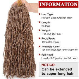 Xtrend 18 Inch/45.7 cm 21 Strands/Pack Pre Looped Natural Black Soft Nu Locs Crochet Braids Hair Synthetic Soft Dreads Locs Braiding Hair Fashion Goddess Distressed Faux Locs Curly Wavy Hair Extensions 350#