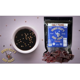 Bronco Billy's Beef Jerky Teriyaki Half Pound Resealable Bag, Made in USA with Premium USDA Beef, Hand Cut, Hand Strung, Hand Packed