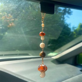 Mushroom Car Accessories for Women Cute Mushroom Car Hanging Ornament Boho Rear View Mirror Accessories Interior Car Decor Bag Charms Gifts for Women Girls (White)