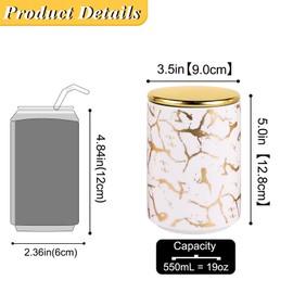 Elegant ceramic food storage jar with golden marble design, black and white, used for organizing kitchen and food storage rooms, flour and sugar containers, coffee and tea storage rooms (White,20oz)