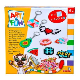 Art and Fun Mini Ironing Beads Key Pendant, 1,600 Beads, 3 Pegboards, Ironing Paper, 6 Key Chains, from 6 Years