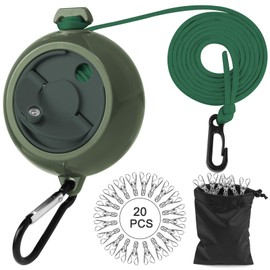 JASUEN Retractable Washing Line for Camping and Travel - Updated Extra Long 10 m Portable and Robust Cord with Large Crank (Army Green)