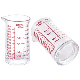 Ackers Shot Glass Measuring Cup 4 Ounce/120ML Liquid Heavy High Espresso Glass Cup Red Line，V-Shaped Spout(Pack of 2)